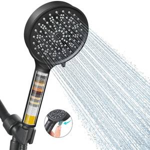 lot 3014 image: Cobbe Filtered Shower Head with Handheld, High Pressure 6 Spray Mode Showerhead with Filters, Water Softener Filters Beads for Hard Water - Remove Chlorine - Black