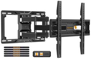 lot 3016 image: Perlegear Full Motion TV Wall Mount for 26-74 inch TVs, Height Adjustable TV Mount, Pre-Assembled Wall Mount TV Bracket with Tool-Free Tilt, Swivel, Fits 16 Studs, 99 lbs, Max VESA 400x400mm, PGMF21