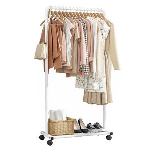 lot 3022 image: Sakugi Clothes Rack - Clothing Rack with Storage Mesh Shelf & Casters, Heavy-Duty Metal Clothing Rack for Hanging Clothes, Dresses, Coats, Large Load Capacity, Easy Assembly, White, 28.0x16.9x59.0