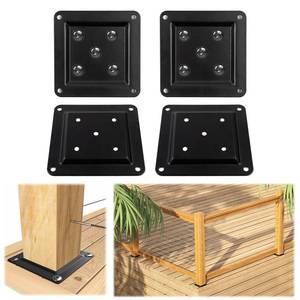 lot 3982 image: Muzata 4Pack 3.5x3.5 Wood Post Plate Connector Deck Post Base Plate Wood Fence Deck Porch Railing Support Base Black 45 Steel WT25