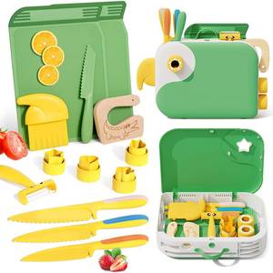 lot 3990 image: Lullulii Montessori Kitchen Tools for Toddlers,Kids Knife for Real Cooking,Toddlers Knife Set with Storage Box Kids Safe Knives Children Cutting Set for Girl Boy,Montessori Toys for Kitchen Set -Green