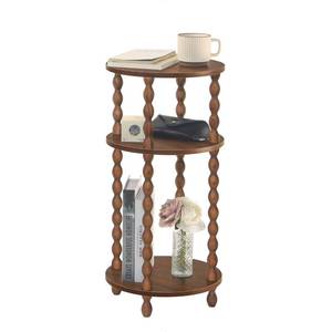 lot 3997 image: AWASEN Small Round End Table, Round Side Table with 3-Tier Open Shelf for Small Spaces, Wood Accent Table Nightstand for Bedroom, Living Room, Office, Walnut Brown
