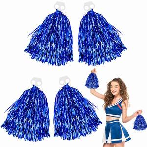 lot 4194 image: Thenshop 4 Pack Cheerleading Pom Poms Cheerleader Squad Spirited Fun Pompoms Cheer Hand Flowers Metallic Foil Pompoms for Adults Sports Meeting Team Spirit Cheering Party(Blue)