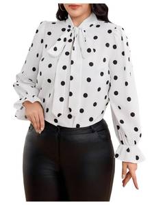 lot 4196 image: WDIRARA Womens Plus Size Heart Print Bow Tie Neck Long Sleeve Blouse Office Shirt Top White 3X-Large Plus