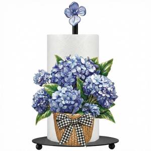 lot 4198 image: Thyle Blue Hydrangea Paper Towel Holder Summer Hydrangea Kitchen Decor Metal Flowers Paper Towel Holder Stand with Round Base for Summer Kitchen Bathroom Countertop Toilet Accessories
