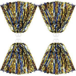 lot 4201 image: Thenshop 4 Pack Cheerleading Pom Poms Cheerleader Squad Spirited Fun Pompoms Cheer Hand Flowers Metallic Foil Pompoms for Adults Sports Meeting Team Spirit Cheering Party(Blue and Gold)
