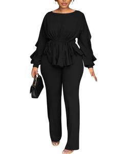 lot 4230 image: knowfashionstyle WomenS 2 Piece Outfits Suit Set Long Sleeve Peplum Top Pants Sets Casual Pantsuits Elegant Business Suit Black L