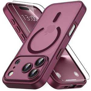 lot 4244 image: Vansdon for iPhone 17 Pro Case, Compatible with MagSafe, Magnetic Translucent Matte Slim Protective Cover with 1 Screen Protector - Military-Grade Drop Protection (Wine Red)