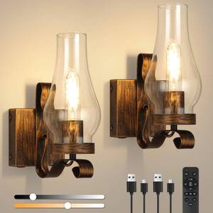 lot 5708 image: EIDEARAY Battery Operated Wall Sconces, Rustic Wall Lights Sets of 2, Non-Hardwired Antique Kerosene Wall Lamps, Vintage Bedside Gold Wall Sconces with Remote for Living Room, Bedroom, Hallway etc