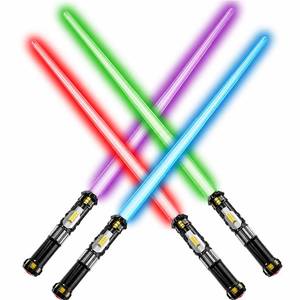 lot 5714 image: Cawiew 4 Pack Light up Sword with FX Sound (on-Off Control) and Full Retractable Handle, 4 Colors LED Glow in The Dark Toy for Kids Adult