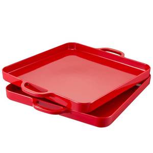 lot 5721 image: HSDT Square Serving Trays with Handles Melamine Red 12.5x12.5 Inch Spill Proof Kitchen Eating Trays Set of 2 for Cafeteria Cafe Food Appeizer Dessert Snack Dinner Lunch Breakfast,TR17-02