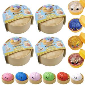 lot 5730 image: Dumpling Squishy Mystery Box, Glitter Dumpling, Dumplings Style Stress Balls for Adults and Kids, Cute Steamer Basket Design with Squeezable Bun Stress Relief Fidget Toys (4 PCS)