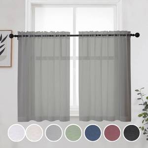 lot 5734 image: OWENIE Short Sheer Curtains 30 Inches 2 Panels Set, Kitchen Tiers Light Filtering Rod Pocket Cafe Curtains for Bathroom Small Half Window, 42 in W x 30 in L, Grey