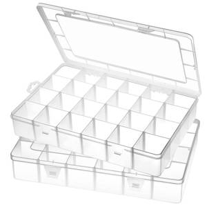 lot 5741 image: Gbivbe Large 24 Grids Plastic Organizer Box Adjustable Dividers,Clear Storage Box for Jewelry, Art DIY Crafts, Washi Tapes, Beads and Small Parts(2 Pack)