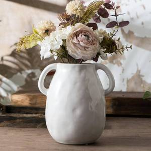 lot 5743 image: Sowlvenco White Ceramic Vase with 2 Handles for Modern Farmhouse Home Decor, Vintage Rustic Decorative Vases, Small Vase for Fresh and Dried Flowers, Centerpiece Table Decorations, 7 Inch