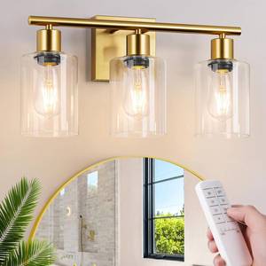 lot 5746 image: Battery Operated Wall Sconce, 3-Light Dimmable Rechargeable Wireless Vanity Light Fixture with Remote & Bulbs, Gold Indoor Non-Hardwired Decor Wall Lamp for Bedroom, Living Room, Hallway, Mirror