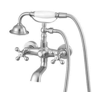 lot 5747 image: VEVOR Clawfoot Tub Faucet, Wall Mount Bathtub Faucets with Handheld Shower, Vintage Brushed Nickel Clawfoot Tub Filler Faucet Shower Kit with Adjustable Swing Arms & 360° Rotation Spout for Bathtubs