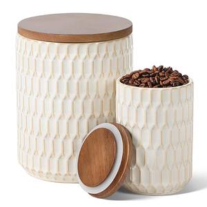 lot 5748 image: ArteBake Ceramic Canisters Sets for the Kitchen, Flour Sugar Storage Containers, Diamond-Patterned Design, Coffee Canister with Airtight Lid for Counter Spice and Food (White Sets of 2)
