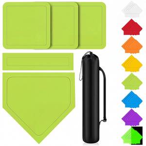 lot 5749 image: Hiboom 5 Pcs Baseball & Softball Base Set with Portable Carrying Bag 3 Toss Down Bases 1 Homeplate 1 Pitching Rubber for Kickball Softball Backyard Playground Practice Adults(Green,Solid)