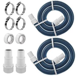 lot 5760 image: 1.5 6ft Pool Filter Pump Hose Kit for Above Ground Swimming Pools Vacuum Skimmer 1 12 Hose Replacement & 1 12 to 1 14 Pool Hose Adapter Fittings - 2 Pool Hoses, 2 Adapters, 4 Clamps, 2 PTFE Tapes