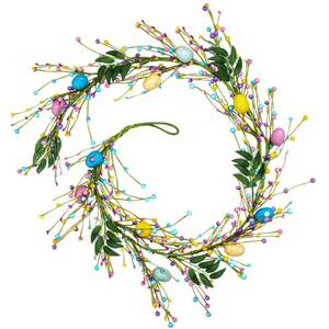 lot 5761 image: 6 FT Easter Garland with Spotted Eggs & Colorful Berries - Artificial Spring Greenery Garland and Farmhouse Easter Home Door Mantel Table Decoration, Includes Green Leaves and Hook, Easter Gift Party