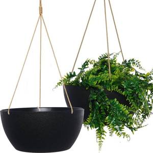 lot 5765 image: SwinDuck 13 Inch 2 Pack Large Hanging Planters for Indoor Outdoor Plants, Plastic Hanging Basket Pots for House Plants Flowers, Black