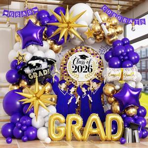 lot 6020 image: Purple Graduation Balloons Garland Arch Kit, 115 PCS Purple Gold White Graduation Star Print Certificate Grad Foil Balloons with Gold Explosion Star Balloon for Graduate Class of 2026 Prom Party Decor