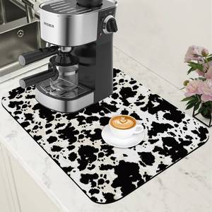 lot 6027 image: POIUBLE Dish Drying Mat Cow Print Coffee Bar Mat for Countertop Absorbent Hide Stain Rubber Backed Dish Drainer Rack Pad Espresso Machine Dining Room Decoration 11.8 x 19.7 Inch