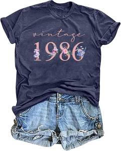 lot 6029 image: 40th Birthday Shirts for Women Vintage 1986 T Shirts Retro Party Gifts Casual Short Sleeve Tee Tops size 2 XL