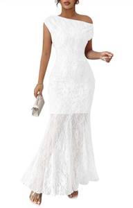 lot 6035 image: MITILLY Formal 2026 Summer Wedding Guest Dress for Women One Shoulder Bodycon Mesh Cocktail Maxi Dresses X-Large White