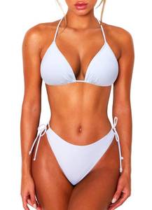 lot 6040 image: OZICERD 2 Piece Bikini Sets for Women Halter Triangle Bikini Tops Brazilian String Swimsuit Full Coverage Bottom Bathing Suit White M