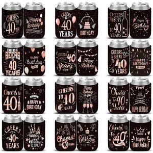 lot 6042 image: Nitial 24 Pcs Rose Gold 40th Birthday Can Sleeves to 40 Years Can Neoprene Cooler 40th Birthday Party Supplies cheers to 40 years Gift for Women Men