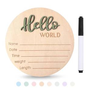 lot 6048 image: Xyndrella Baby Announcement Sign with Pen, 5.9 Inch Wooden Hello World Newborn Sign for Hospital, 3D Birth Announcement Board, Welcome Baby Name Signs for Nursery, Newborn Gift for Boy & Girl,Green