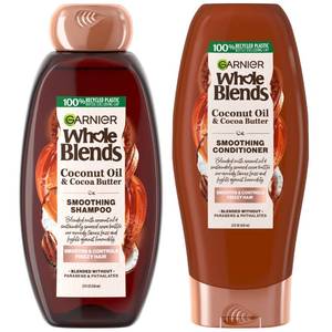 lot 6054 image: Garnier Whole Blends Smoothing Shampoo and Conditioner Set, Coconut Oil & Cocoa Butter for Frizzy Hair, Provides Up to 24HRs of Frizz & Humidity Control & Smoothness, Vegan Formula, 44 Fl Oz Set