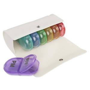 lot 6062 image: EZY DOSE Weekly (7-Day) AMPM Pill Case, Medicine Planner, Vitamin Organizer, Pop-Out Compartments, 2 Times a Day, Rainbow Lids, Includes Cream Case, BPA Free