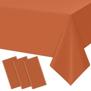 lot 6063 image: YIDAKO 3Pcs Orange Tablecloths for Rectangle Tables,Disposable Plastic Table Cloth,Waterproof Table Cover for Fall Thanksgiving Harvest Birthdays Weddings Party Decorations,54 x 108 Inch