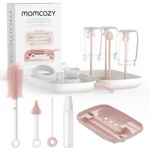lot 6078 image: Momcozy 7-in-1 Baby Bottle Cleaner Kit with Silicone, Nipple & Straw Brushes, Soap Dispenser and Drying Rack - Portable Cleaning Tool for Home and Travel, Pink