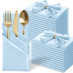 lot 6089 image: MILVOWOC 24 Pack Square Light Blue Satin Napkins 20 x 20 Inch Soft Silk Dinner Napkins Smooth Decorative Table Napkins, Silky Cloth Napkins for Weddings Dinner Restaurant Party Decoration
