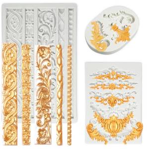 lot 6124 image: A3 Packs Baroque Silicone Molds Scroll Silicone Baroque Mold Clay Molds Fondant Molds Border Fondant Mold Wedding Birthday Cake Decoration
