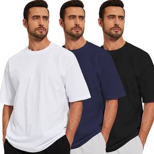 lot 6125 image: OSACOD 3 Pack Mens Oversized T-Shirts Cotton Tee Heavyweight Unisex Short Sleeve Crew Neck Loose Fit Basic Tops(Black,White,Navy-L)