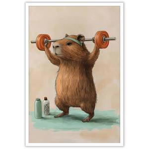 lot 6128 image: Funny Gym Capybara Wall Art Dumbbell Workout Sports Canvas Poster Creativity Motivation Animal Weightlifting Prints Painting For Living Room Bedroom Apartment Wall Decor 12x16in Unframed