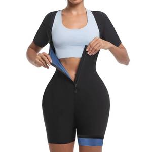lot 6141 image: Meiosuns Sauna Sweat Suit for Women Weight Loss Waist Trainer Full Body Compression Sweat Suit 4 in 1 Slimming Heat Trapping Sauna Shirt for Workout Bodysuit Gym Fitness Shaper Thighs (Blue,3XL)