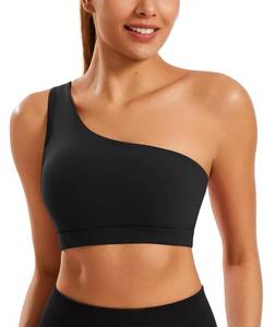 lot 6144 image: Smooth Sports Bras for Women One Shoulder Low Impact Asymmetrical Workout Tops Padded Yoga Right Shoulder Strap Bra Black size L