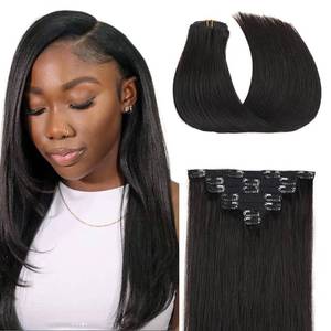 lot 6158 image: 1B Clip in Hair Extensions - 16 Inch Real Remy Soft Natural Black Human Hair, 120g 7pcs,#1B Naturel Black Human Hair Extensions Clip ins Real Human Hair for Women