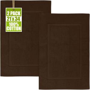 lot 7046 image: Utopia Towels Cotton Banded Rug, Bath Mats, Not a Bathroom Rug, 21 by 34 Inches, 100% Ring Spun Cotton, Highly Absorbent Shower Bathroom Floor Mat,Dark Brown, 2 Pack