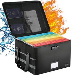 lot 7056 image: File Box with Lock, Fireproof Document File Organizer Box with Zipper & Adjustable Handle, Collapsible File Storage Box Home Office Safe Filing Cabinet for Hanging LetterLegal Folder