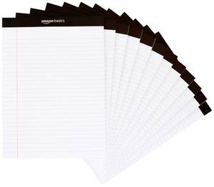 lot 7057 image: Amazon Basics Wide Ruled Lined Writing Note Pads for Office Supplies, 8.5 x 11.75, White, 12-Pack of 50 Perforated Sheets
