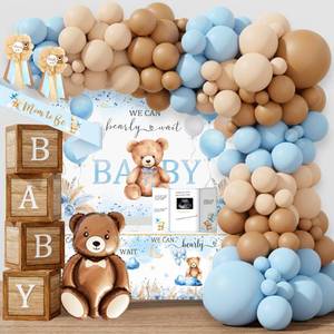 lot 7065 image: Bear Baby Shower Decorations Party Supplies, We Can Bearly Wait Baby Shower Decoration, Backdrop Balloon Arch Box Mom to Be Sash Dad to Be Pin Tablecloths Bear Balloon