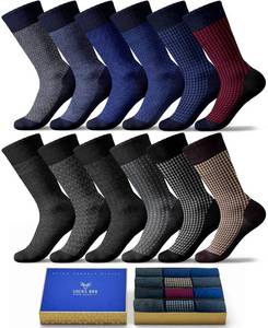 lot 7081 image: SOCKS BOX Mens Dress Socks, Premium Bamboo Rayon Socks for Men, Patterned, Elegant Design, 12 Pack, Gift Box One Size Fits Most