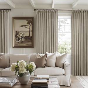 lot 7082 image: Taupe Burlywood Pinch Pleat Linen Curtains 102 Inches Long 70 Inch Wide for Patio Sliding Door Light Filtering Semi Sheer Pleated Drapes Back Tab Extra Wide 70 x 102 Curtain for Living Dining Room